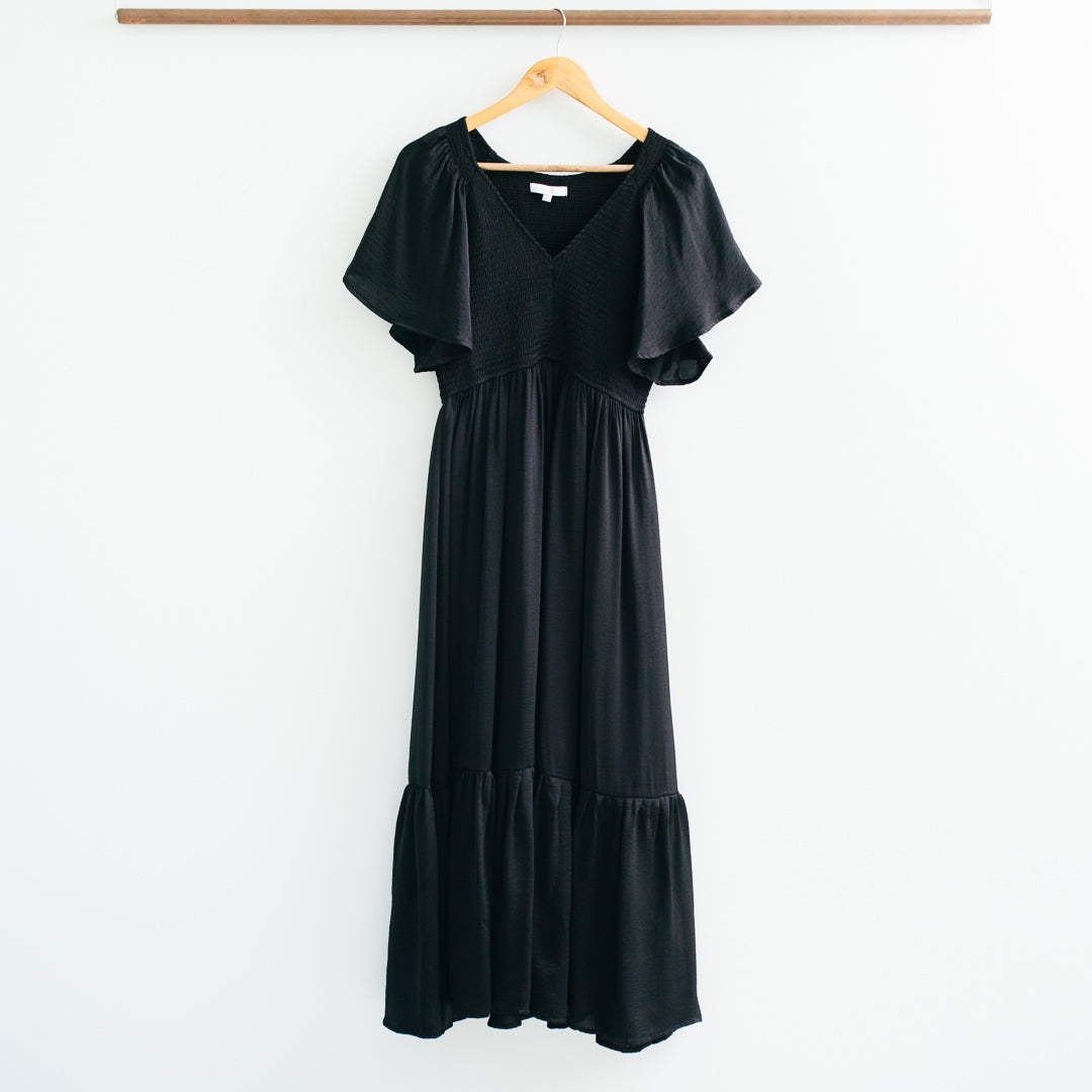 Belinda Smocked Waist Satin Midi Dress