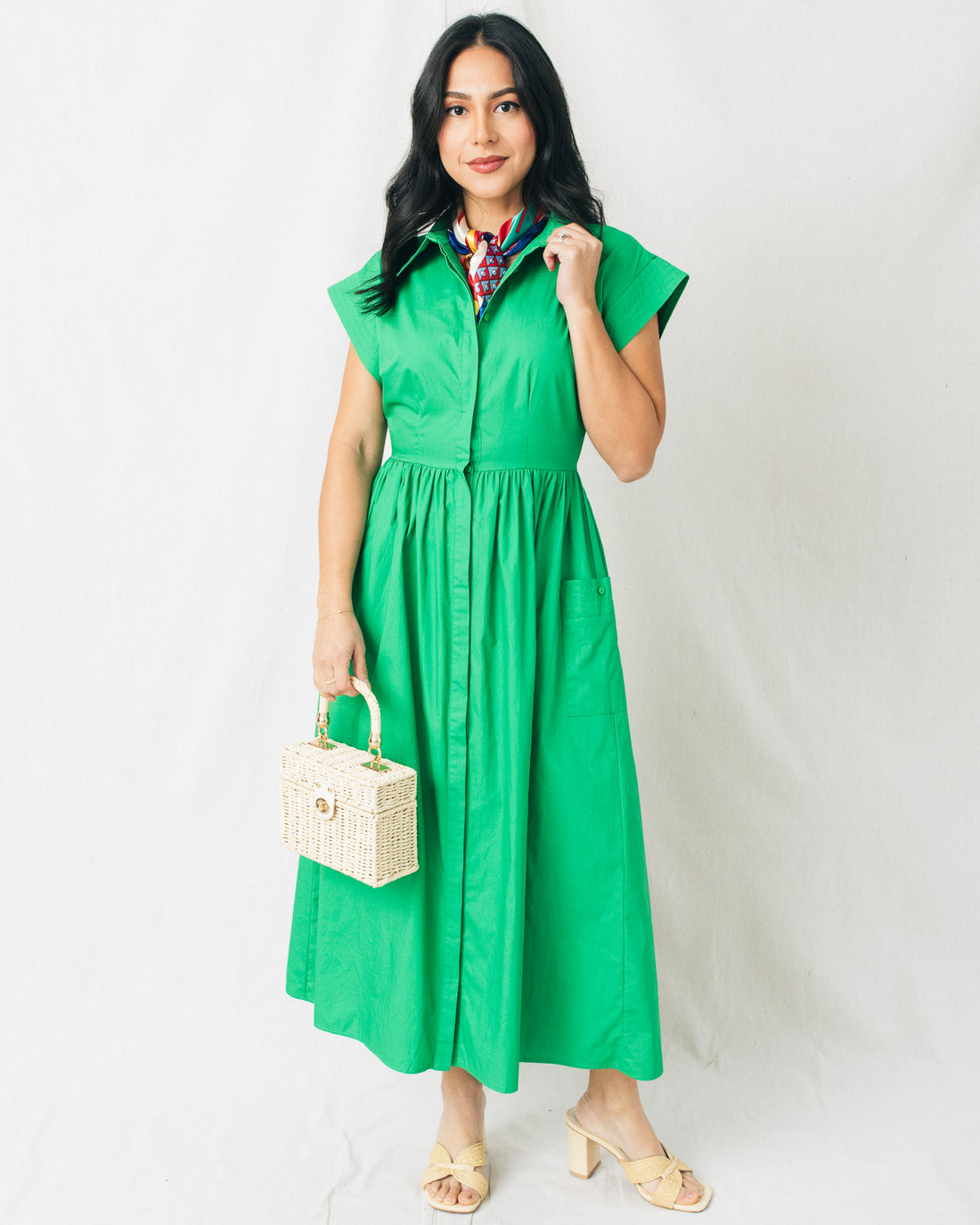 Grenola Button Up Collared Midi Dress