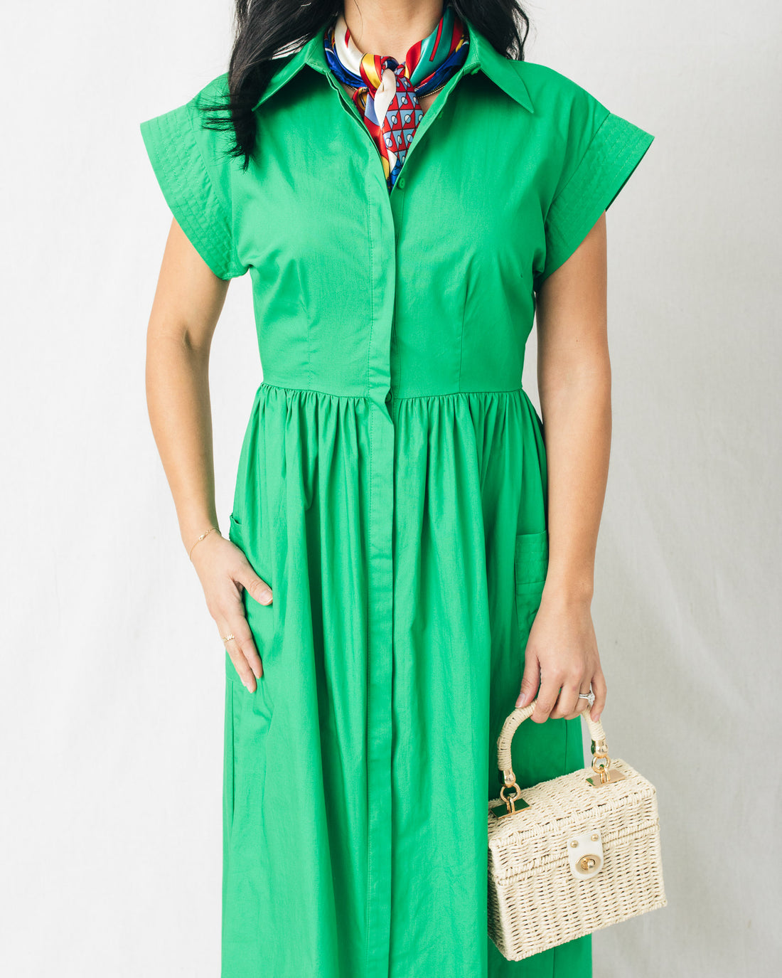 Grenola Button Up Collared Midi Dress