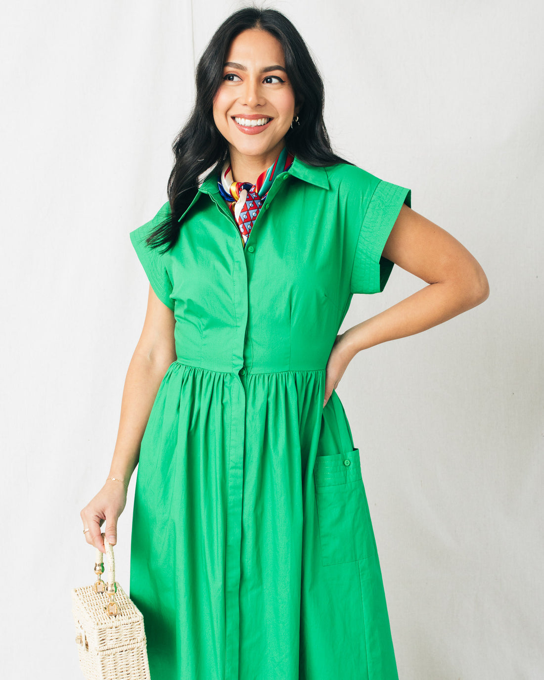 Grenola Button Up Collared Midi Dress