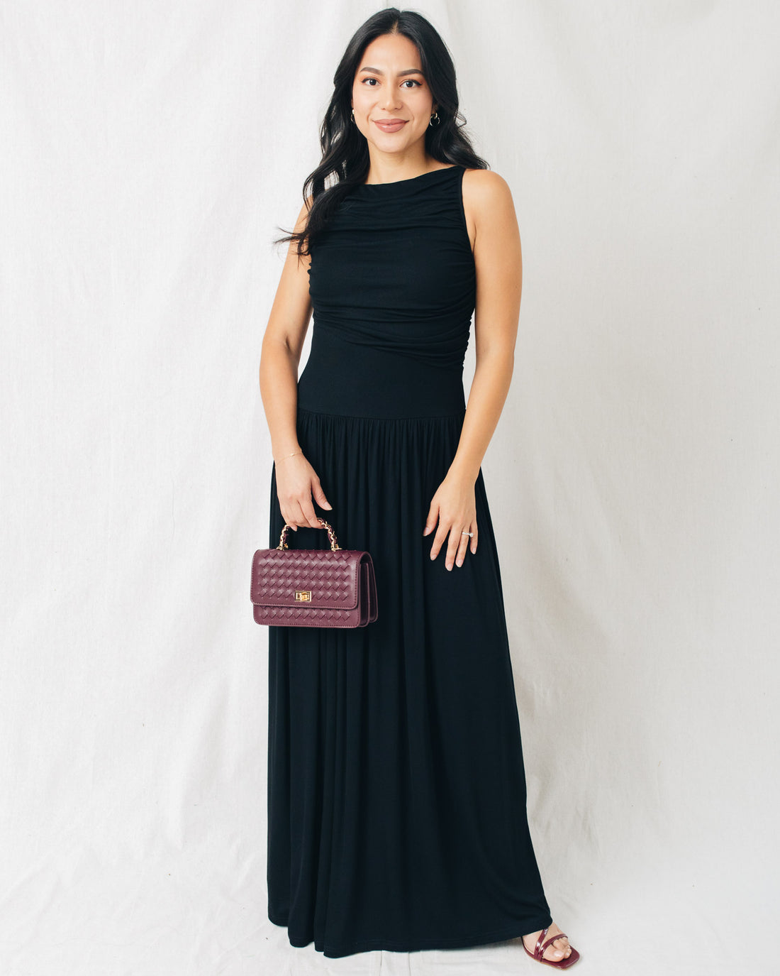 Leni Boat Neck Ruched Maxi Dress