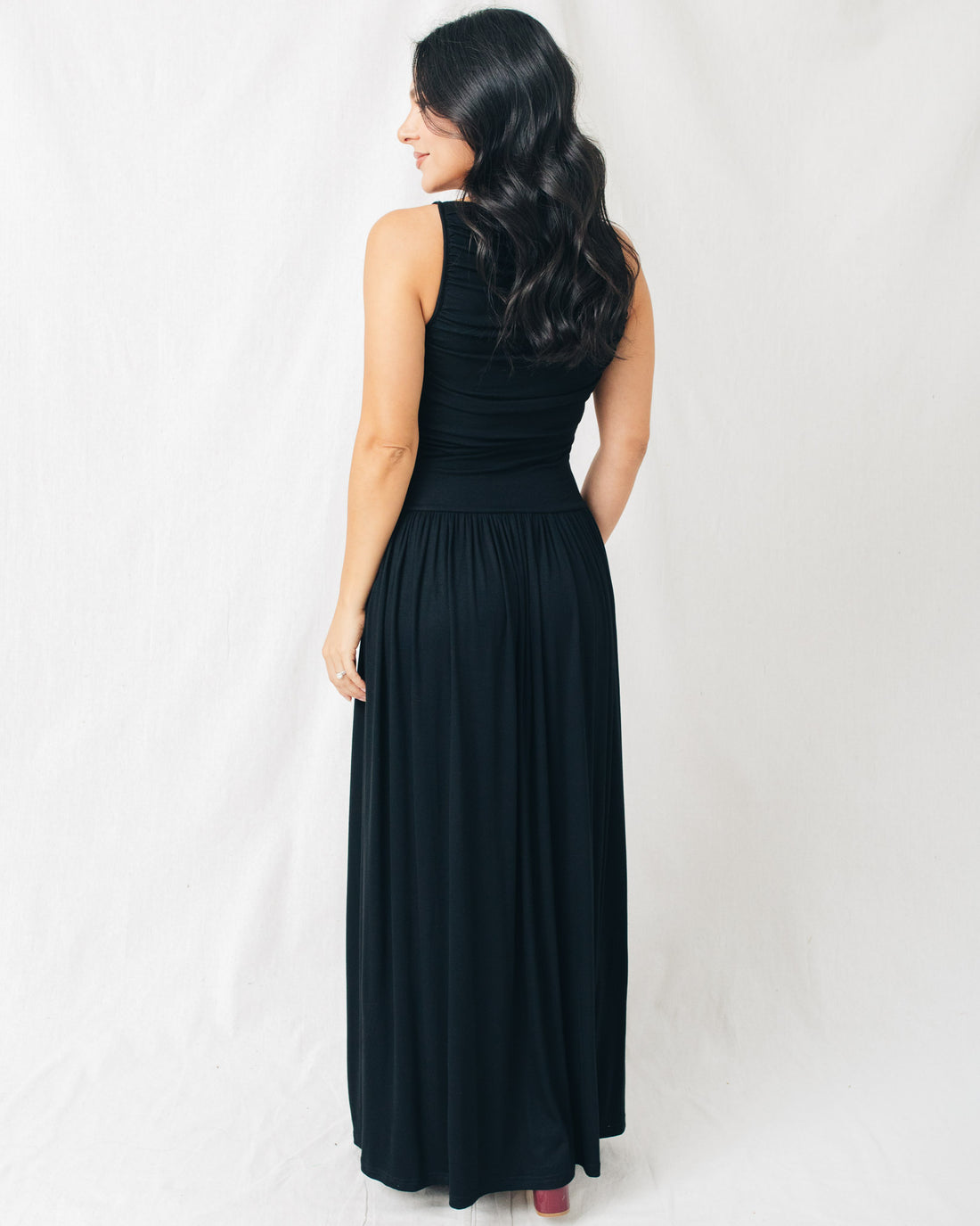 Leni Boat Neck Ruched Maxi Dress