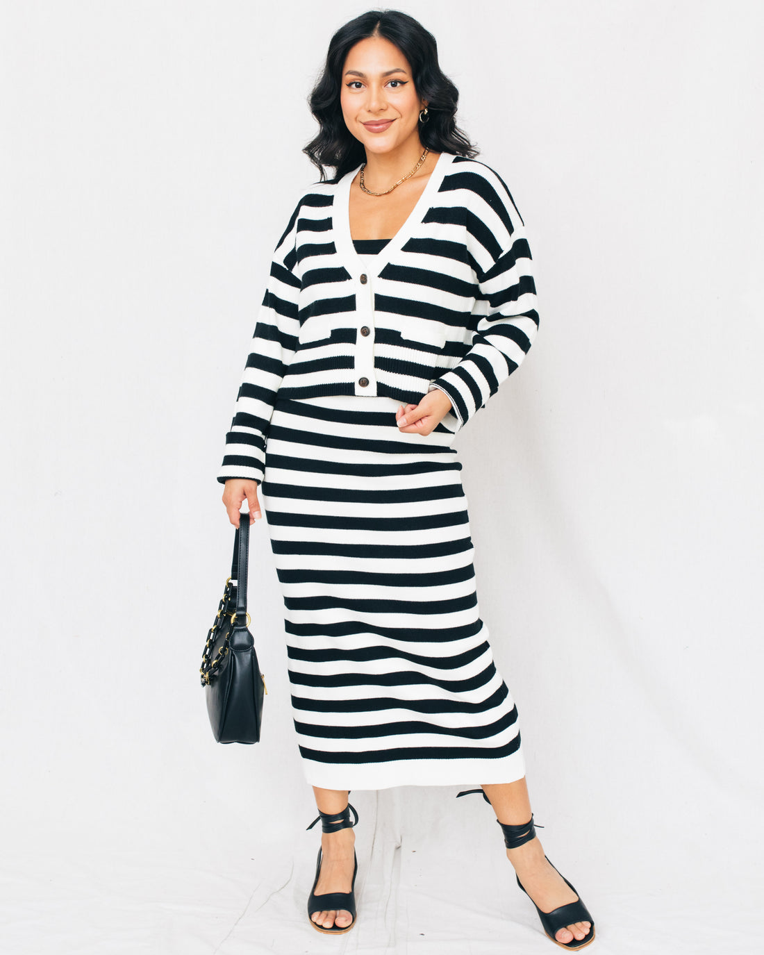 Wunder V-Neck Button Front Stripe Cardigan