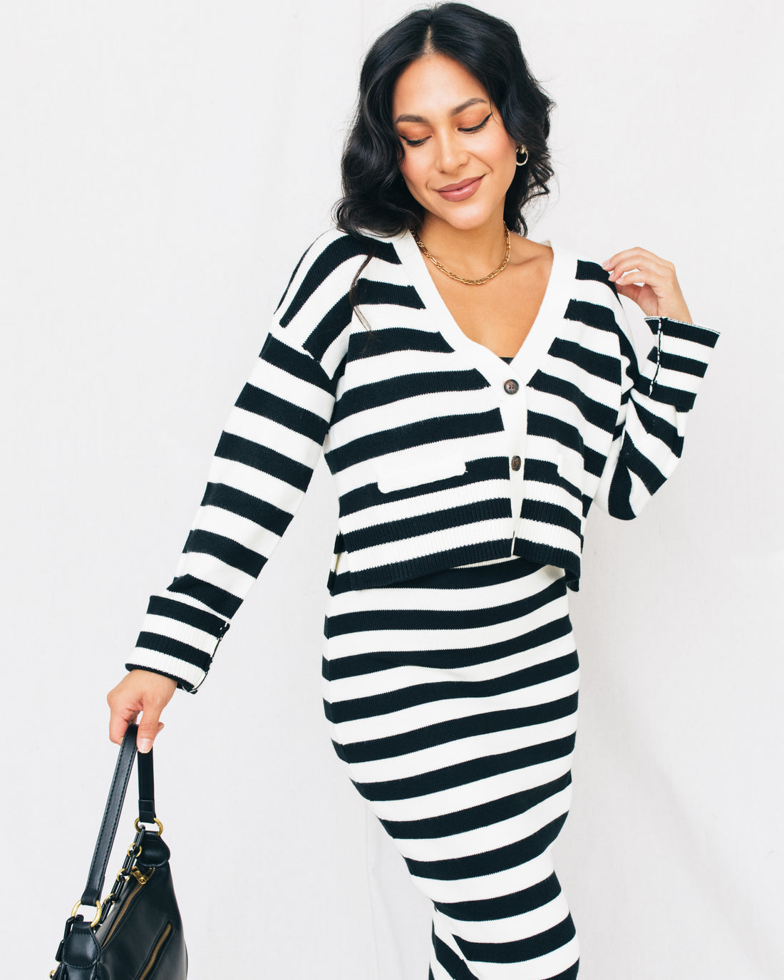 Wunder V-Neck Button Front Stripe Cardigan