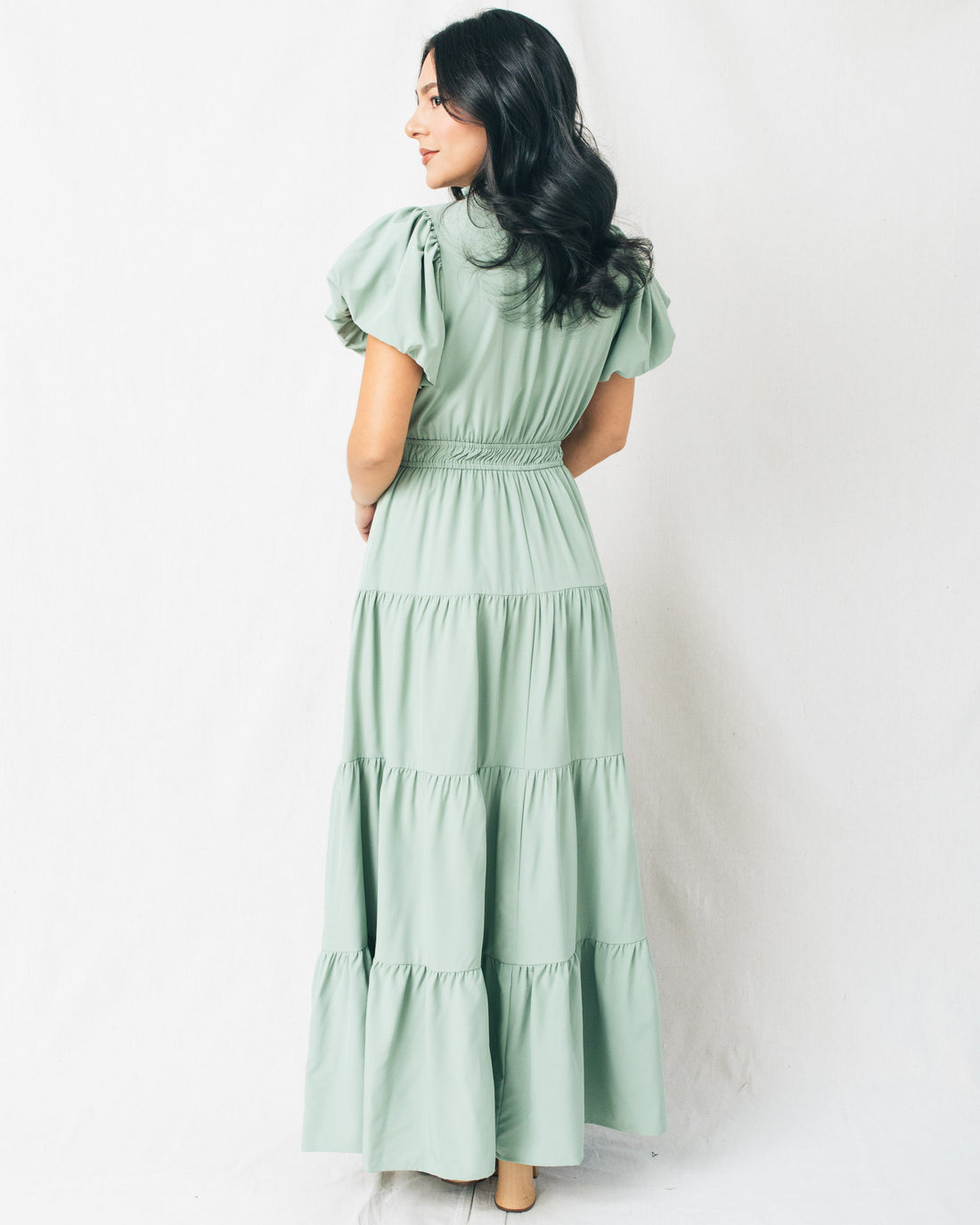 Soraya V-Neck Puff Sleeves Tiered Maxi Dress