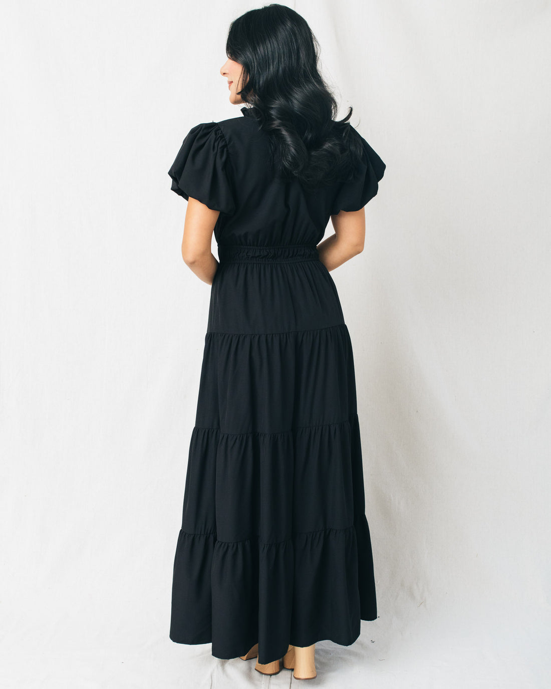 Soraya V-Neck Puff Sleeves Tiered Maxi Dress