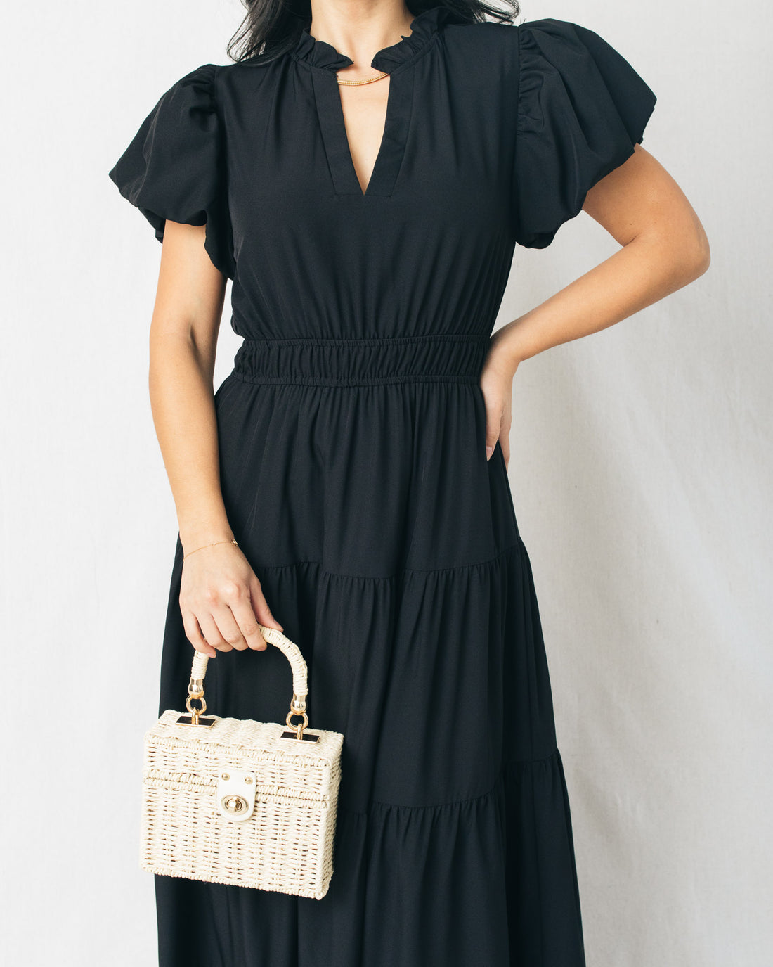 Soraya V-Neck Puff Sleeves Tiered Maxi Dress