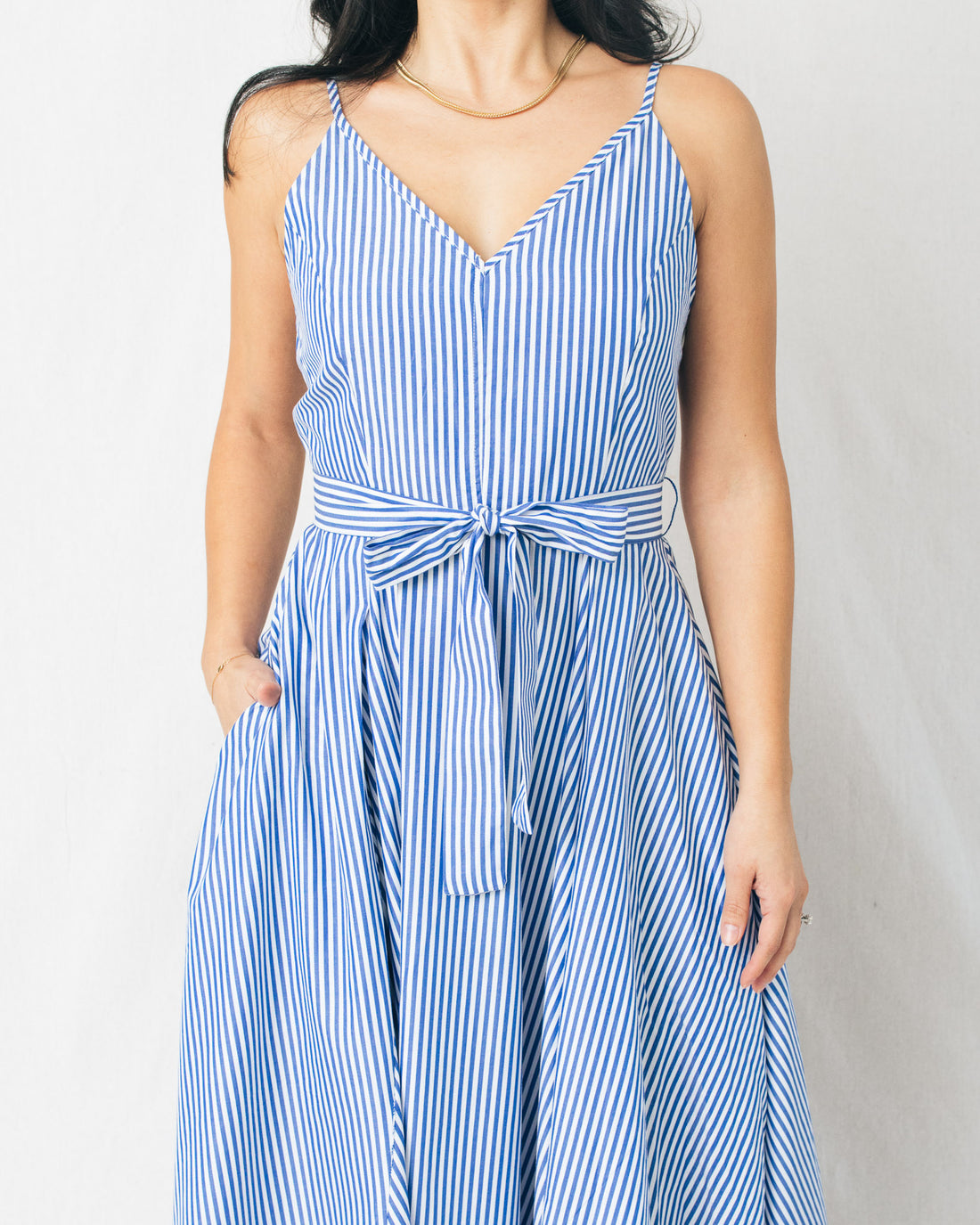 Emilia Striped Plunging Fit And Flare Maxi Dress