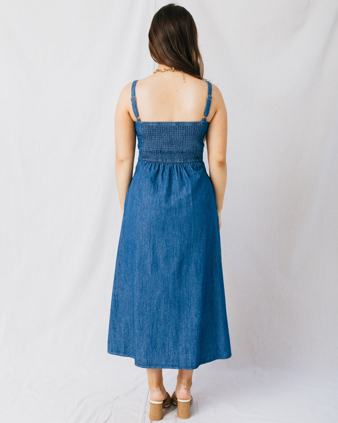 Jolene Square Neckline Button Down Denim Midi Dress