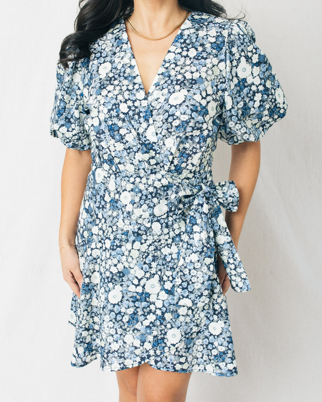 Field Daisies Puff Sleeve Mini Wrap Dress