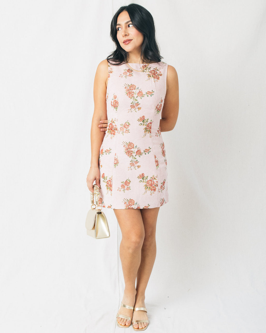 Carmine Jacquard Floral Mini Dress