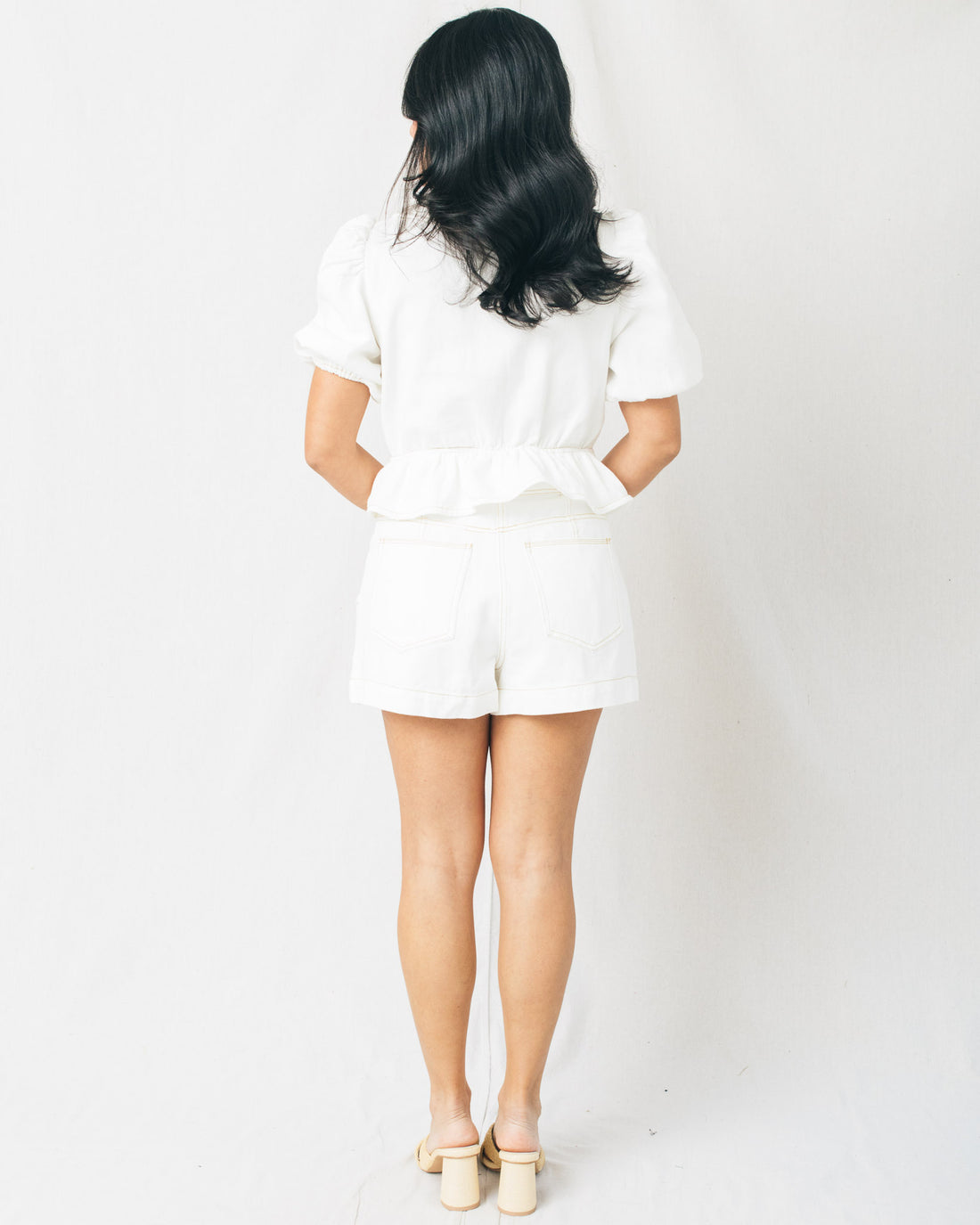 Josette Button Details High Waist Denim Shorts