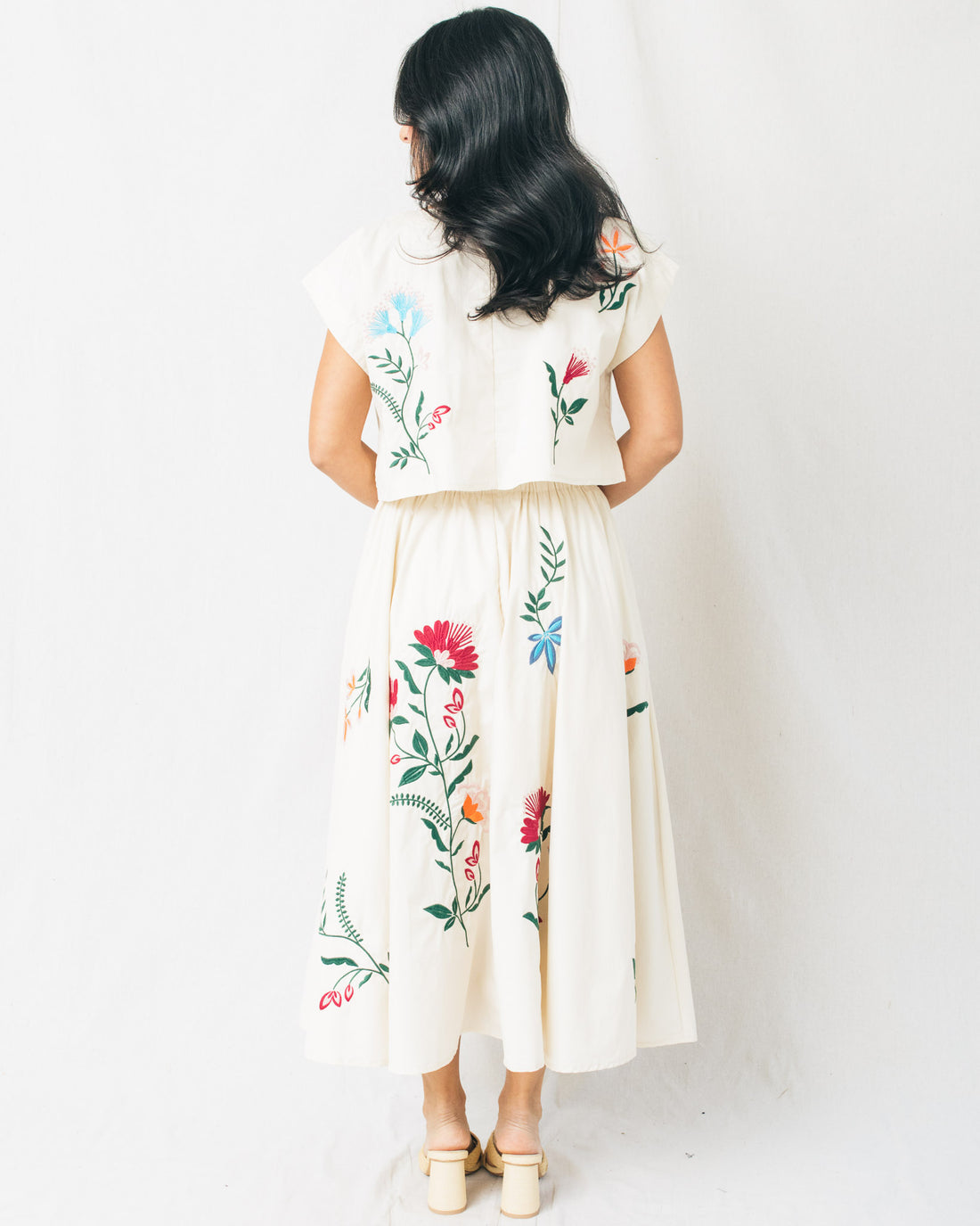 Adelita Floral Embroidered Midi Skirt