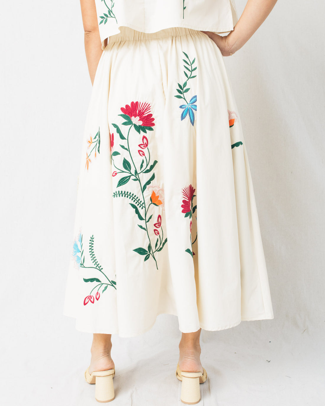 Adelita Floral Embroidered Midi Skirt