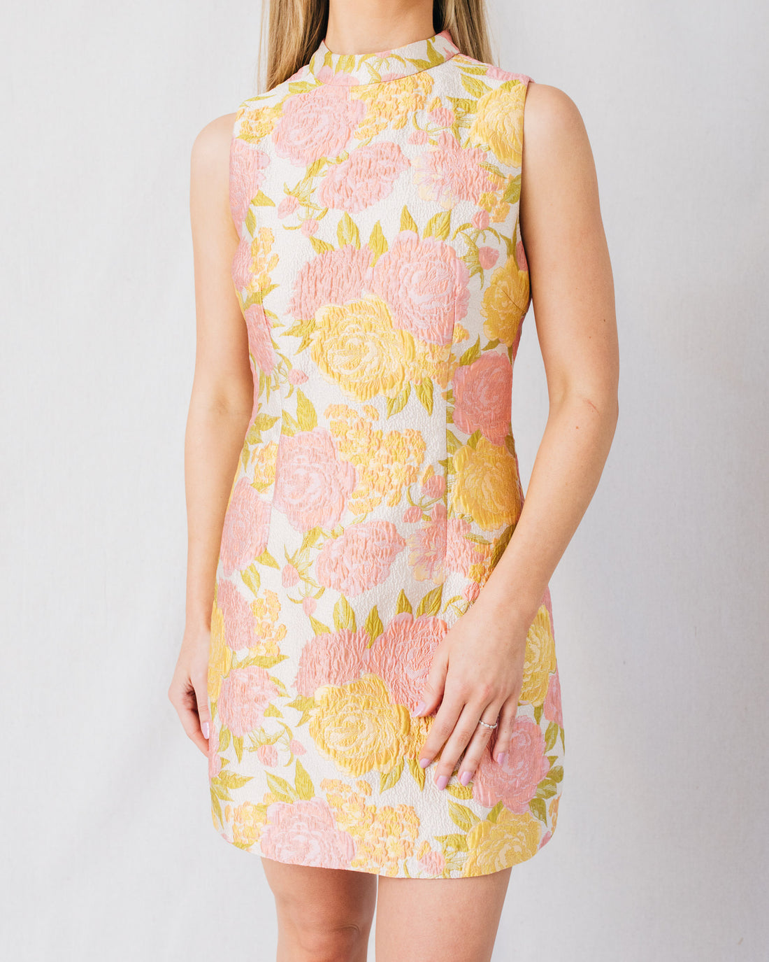 Amora Floral Mock Neck Fitted Mini Dress