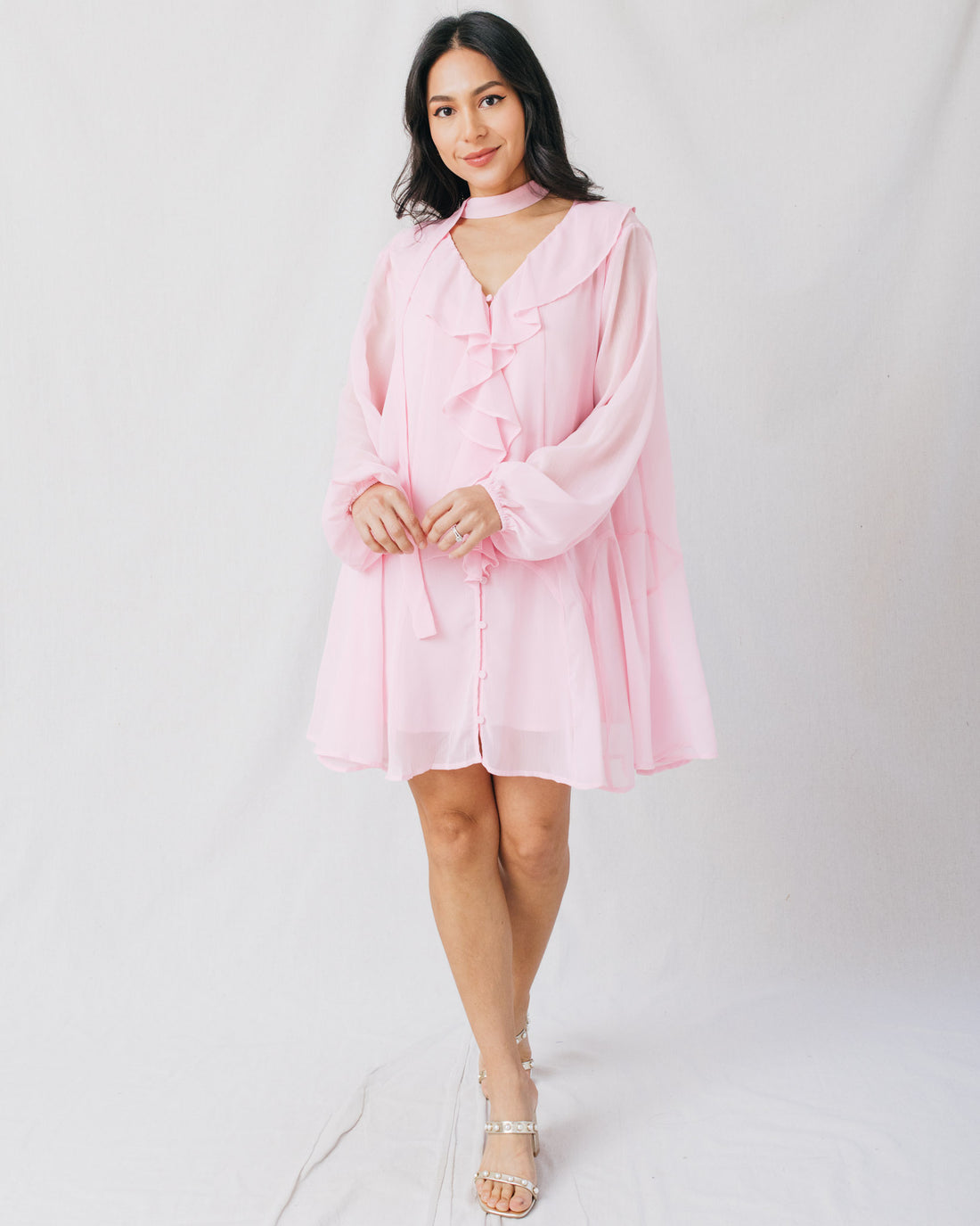 Avery Ruffle Front Scarf Detail Mini Dress