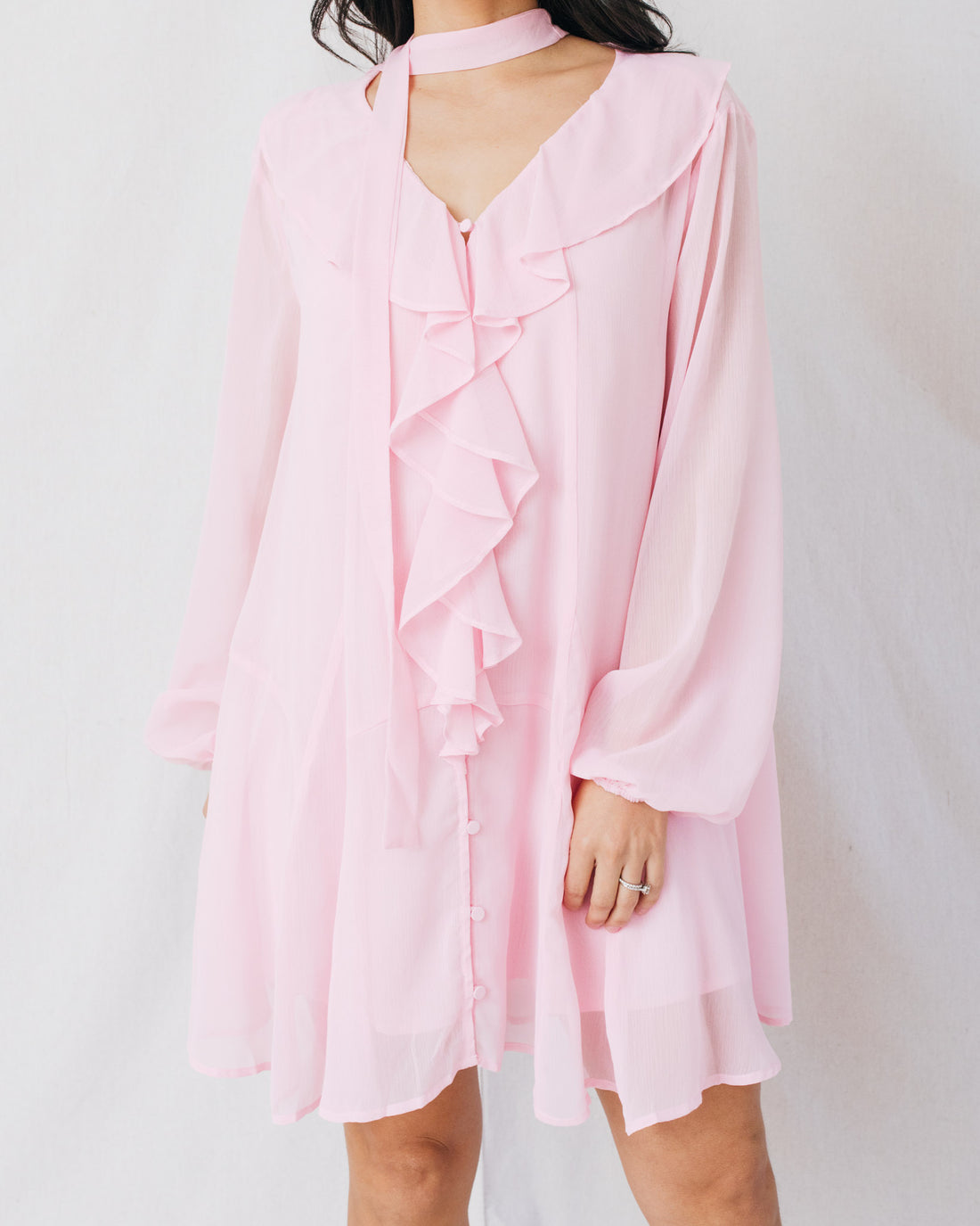 Avery Ruffle Front Scarf Detail Mini Dress