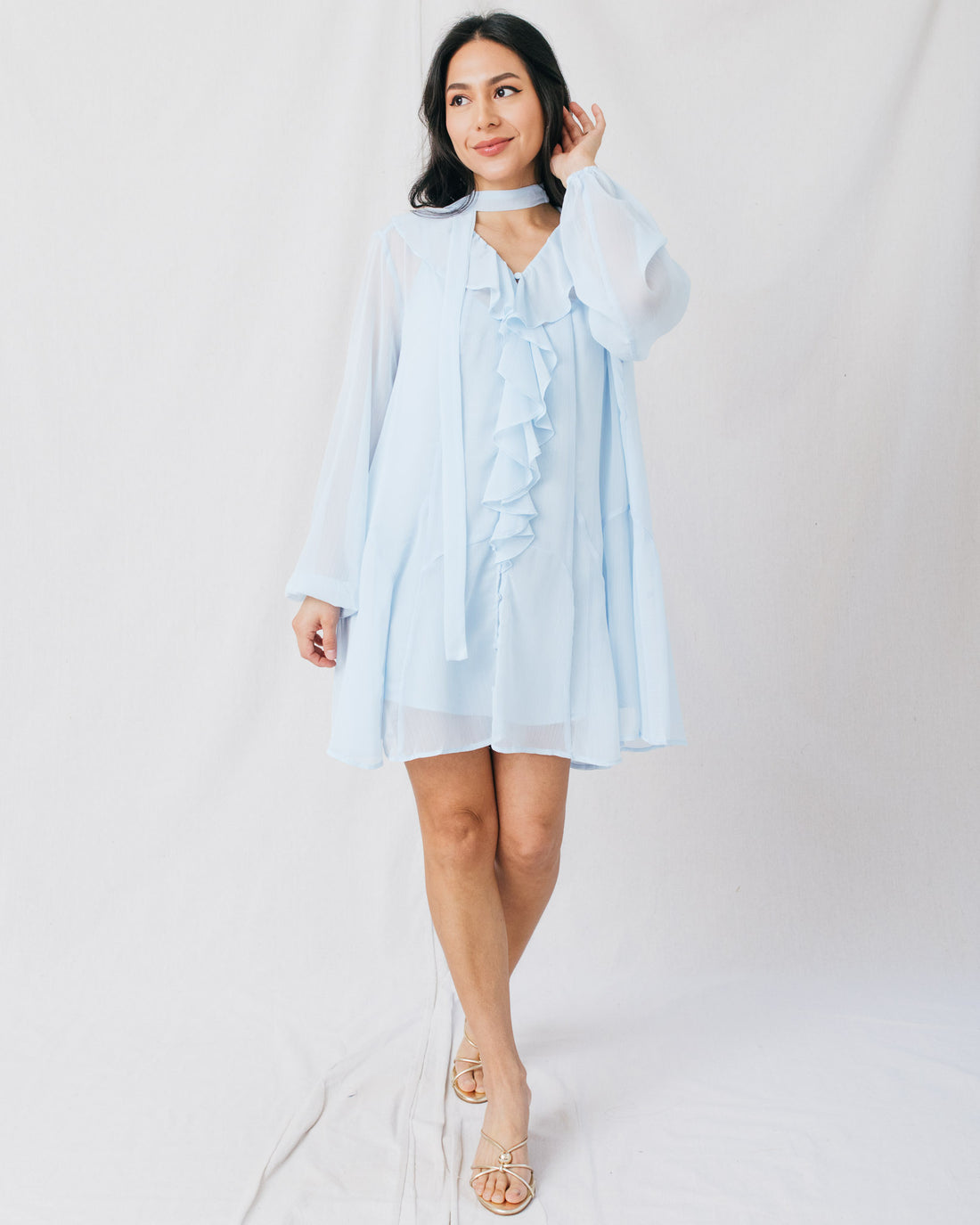 Avery Ruffle Front Scarf Detail Mini Dress