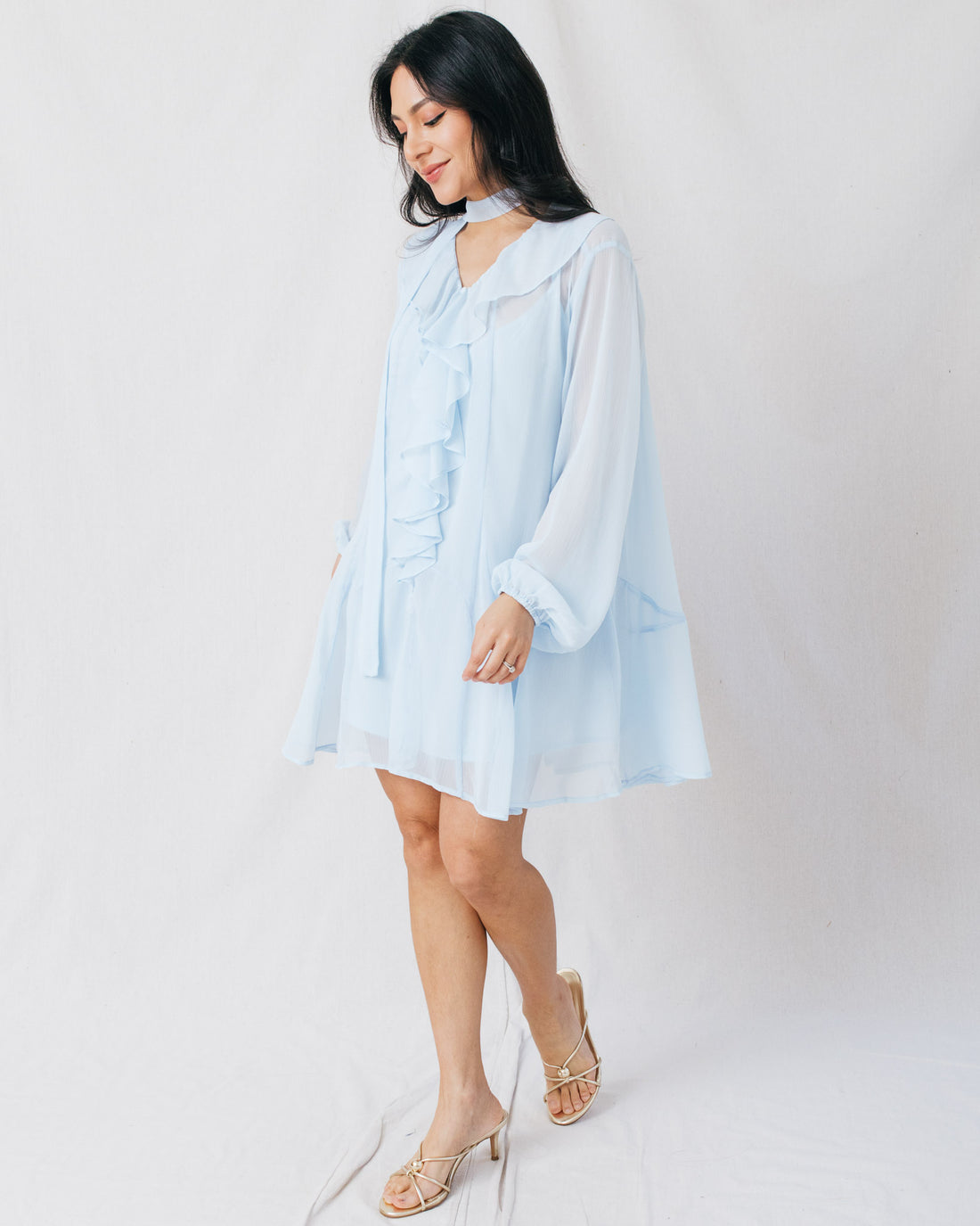 Avery Ruffle Front Scarf Detail Mini Dress