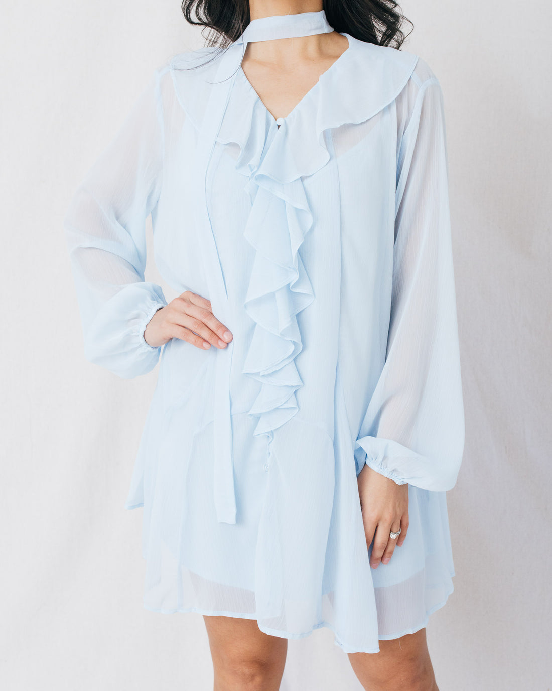 Avery Ruffle Front Scarf Detail Mini Dress