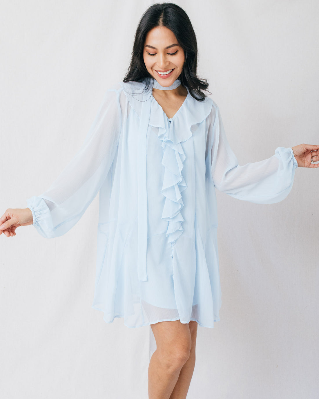 Avery Ruffle Front Scarf Detail Mini Dress