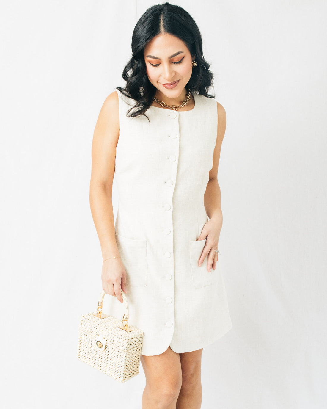 Malia Square Neck Button Down Mini Dress