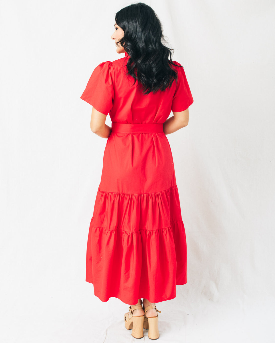 Britt Poplin Tiered Midi Dress