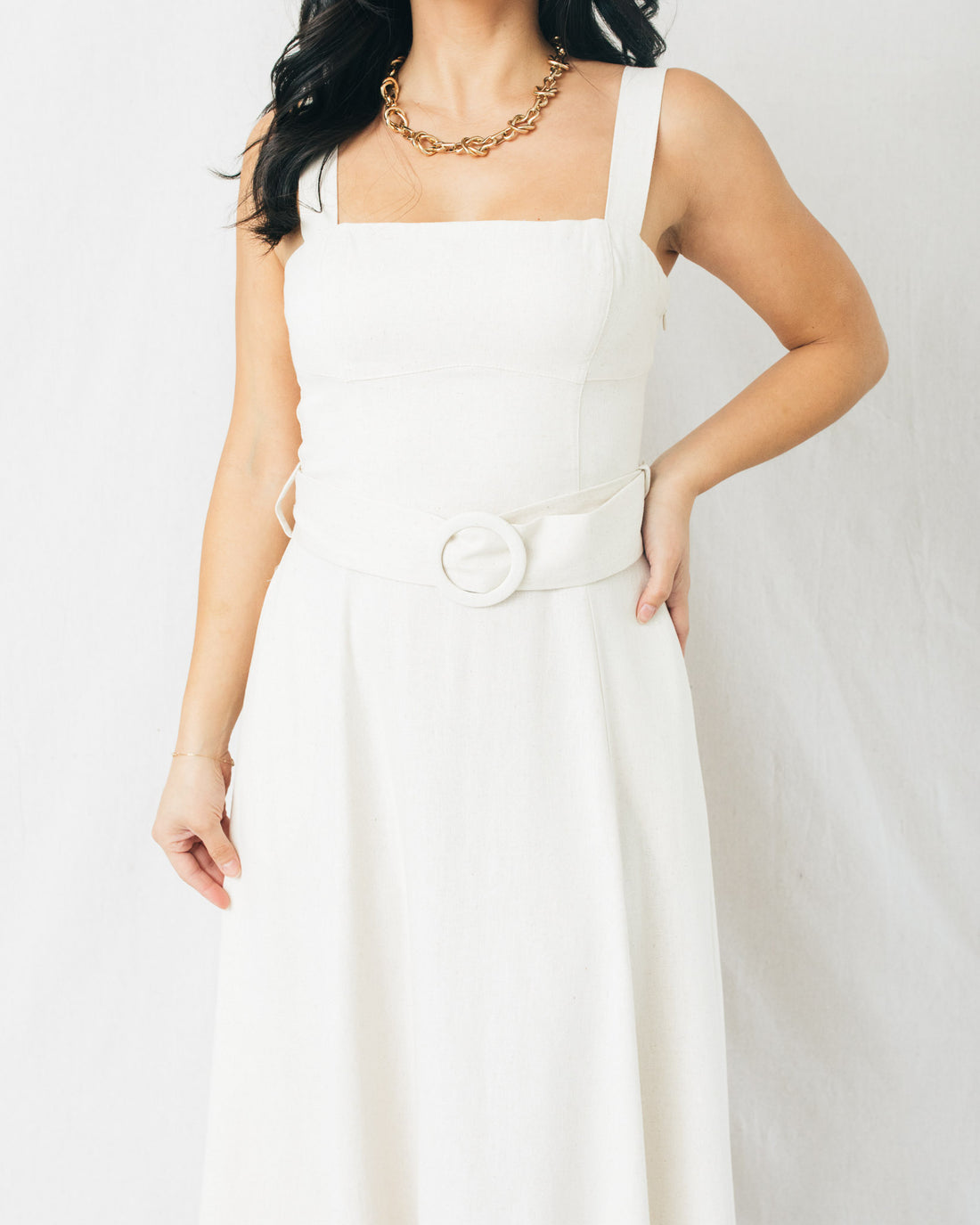 Loving Fate Square Neck Buckle Midi Dress