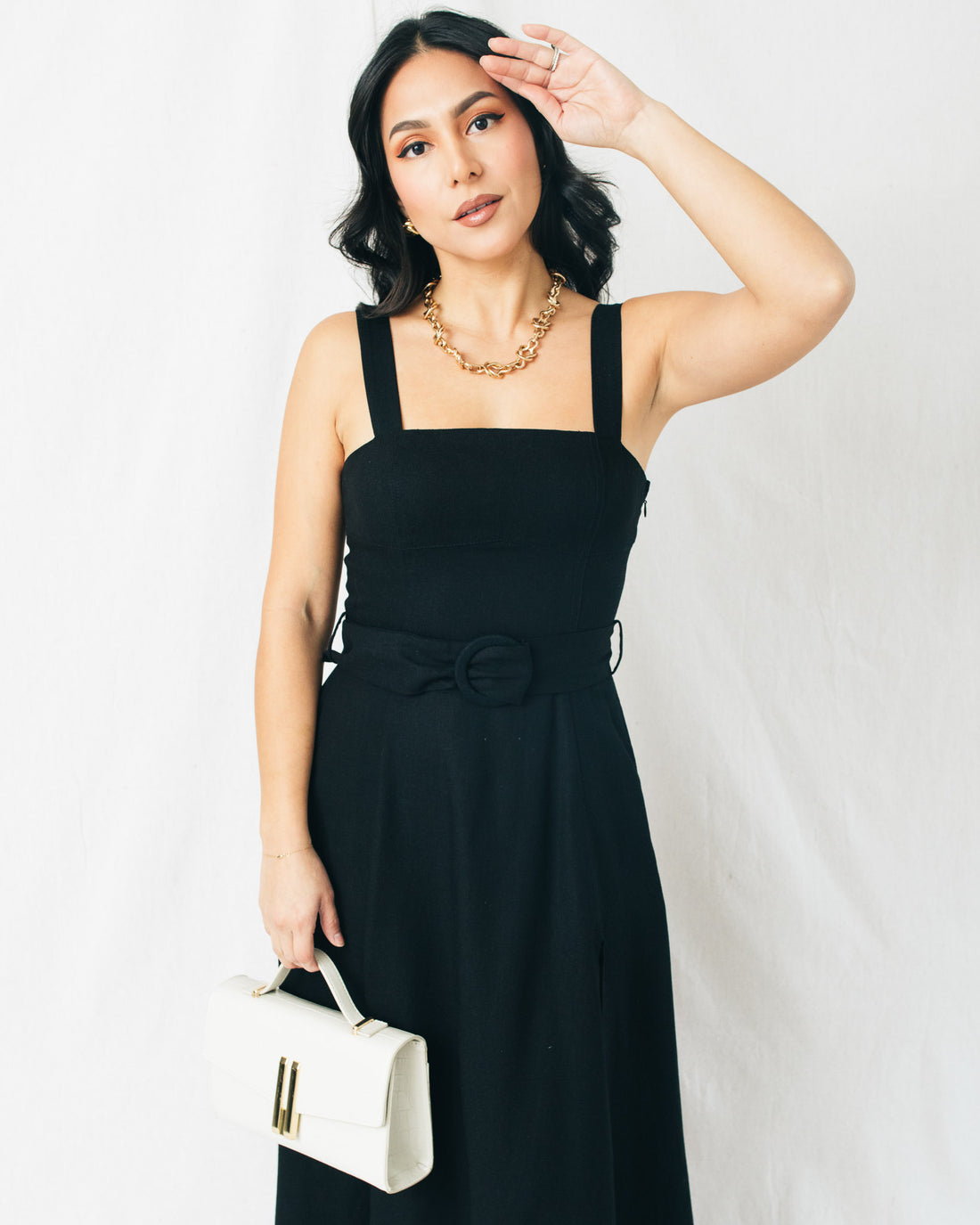 Loving Fate Square Neck Buckle Midi Dress