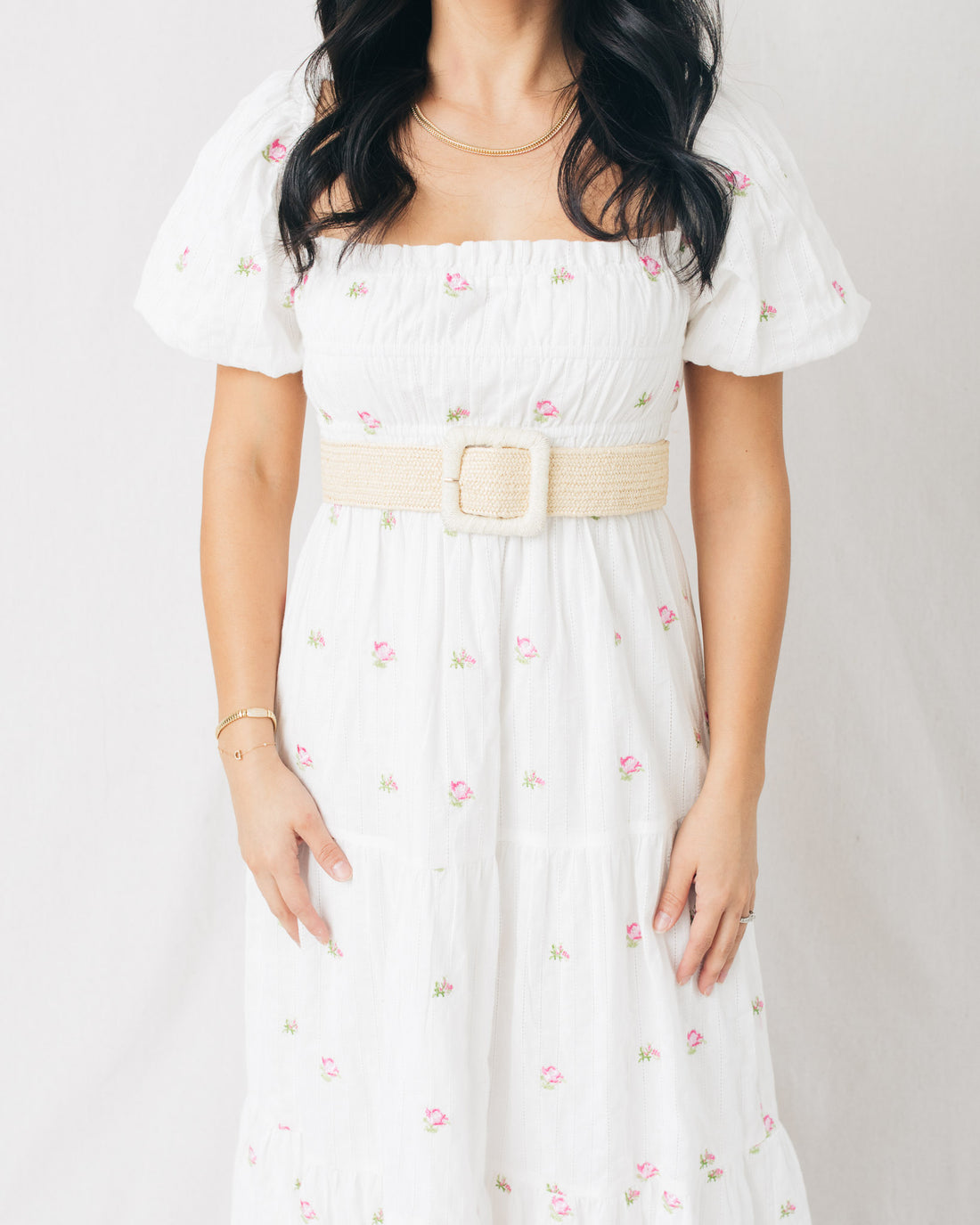 Roslyn Square Neck Bubble Sleeve Midi Dress