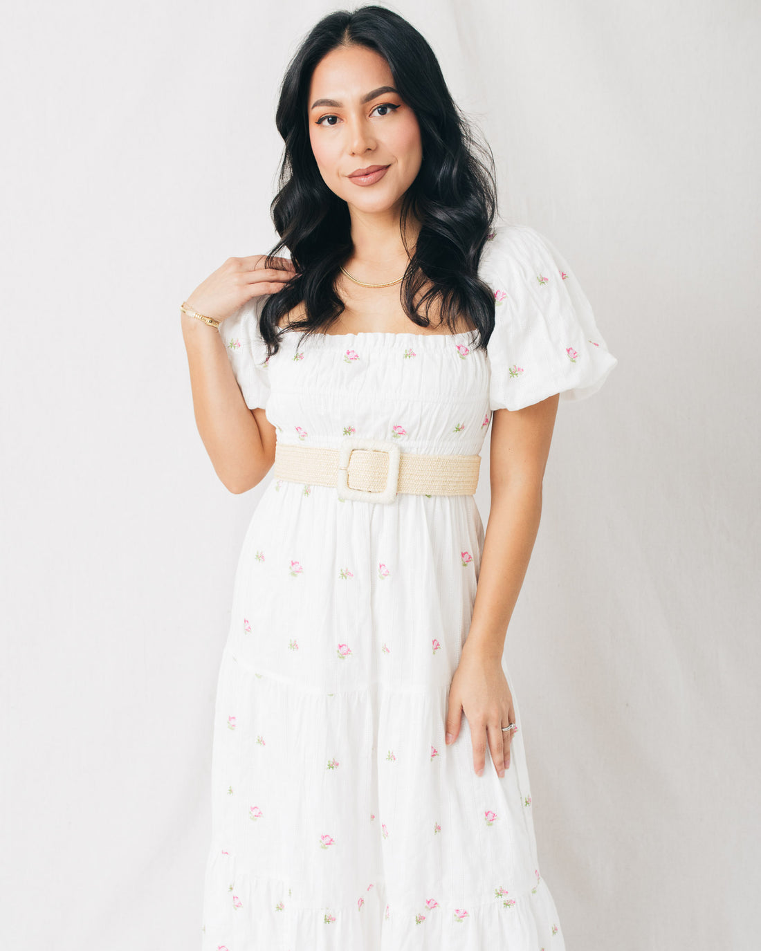 Roslyn Square Neck Bubble Sleeve Midi Dress