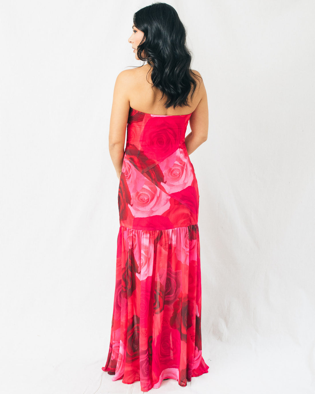 Rose Love Strapless Drop-Waist Maxi Dress