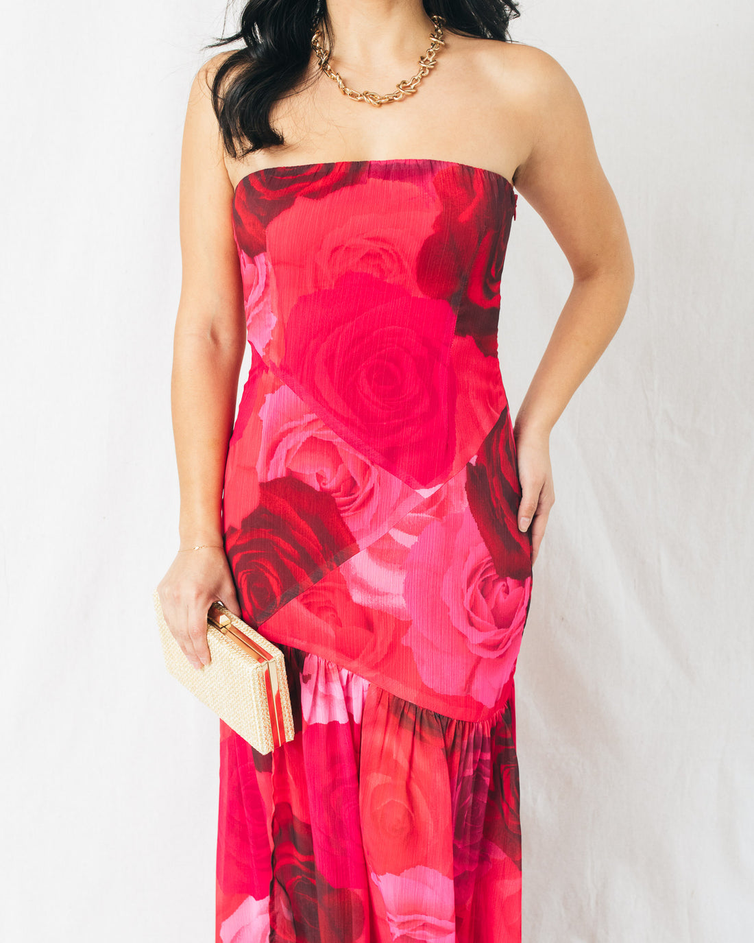 Rose Love Strapless Drop-Waist Maxi Dress