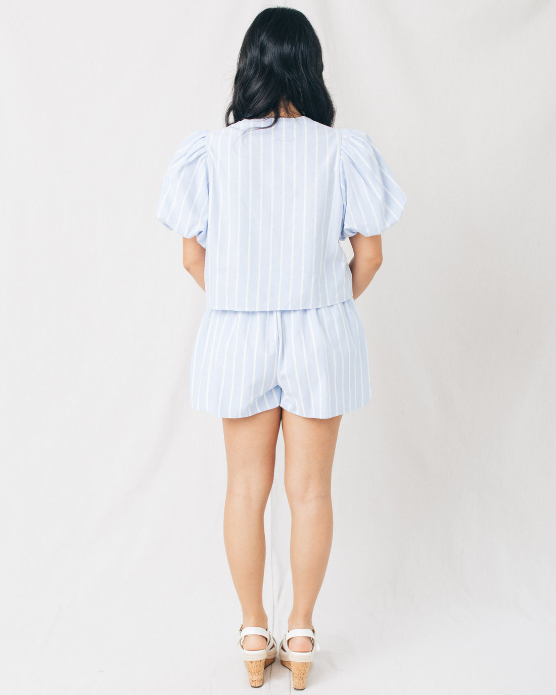 Marie Stripe Puff Sleeve Bow Tied Blouse