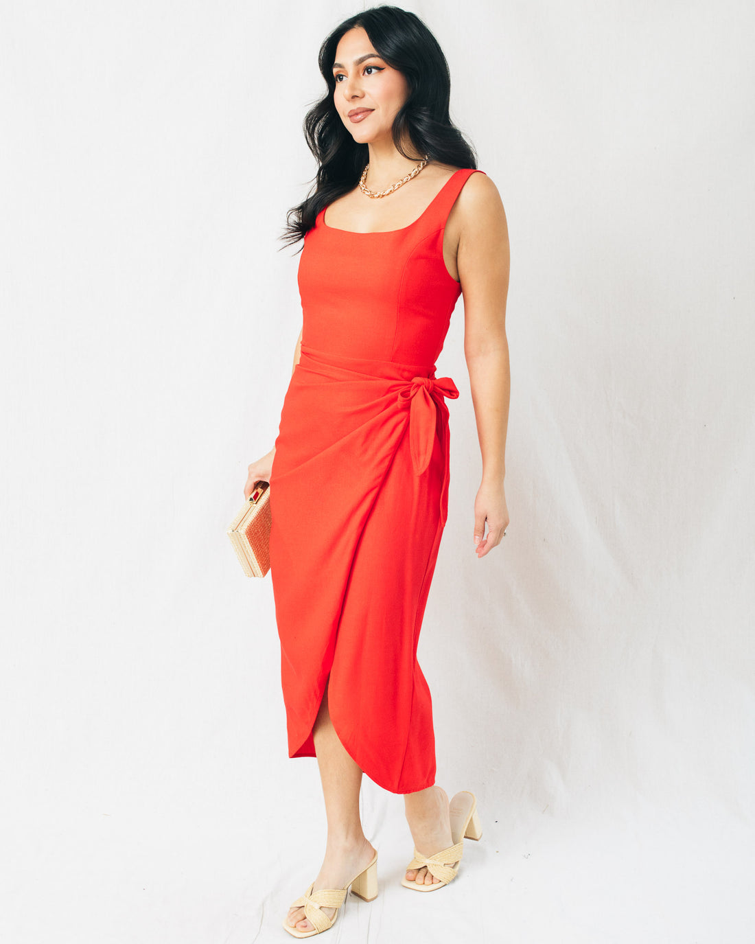 Heaven Sent Square Neck Wrap Midi Dress