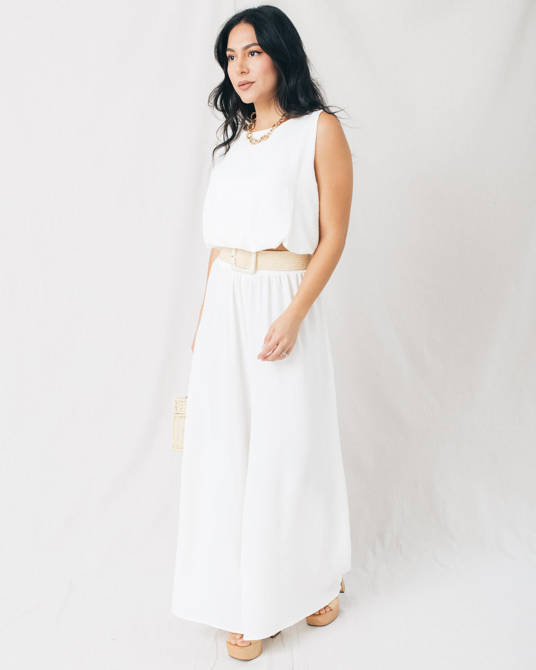 Bon Temps Crepe Bubble Crop Top