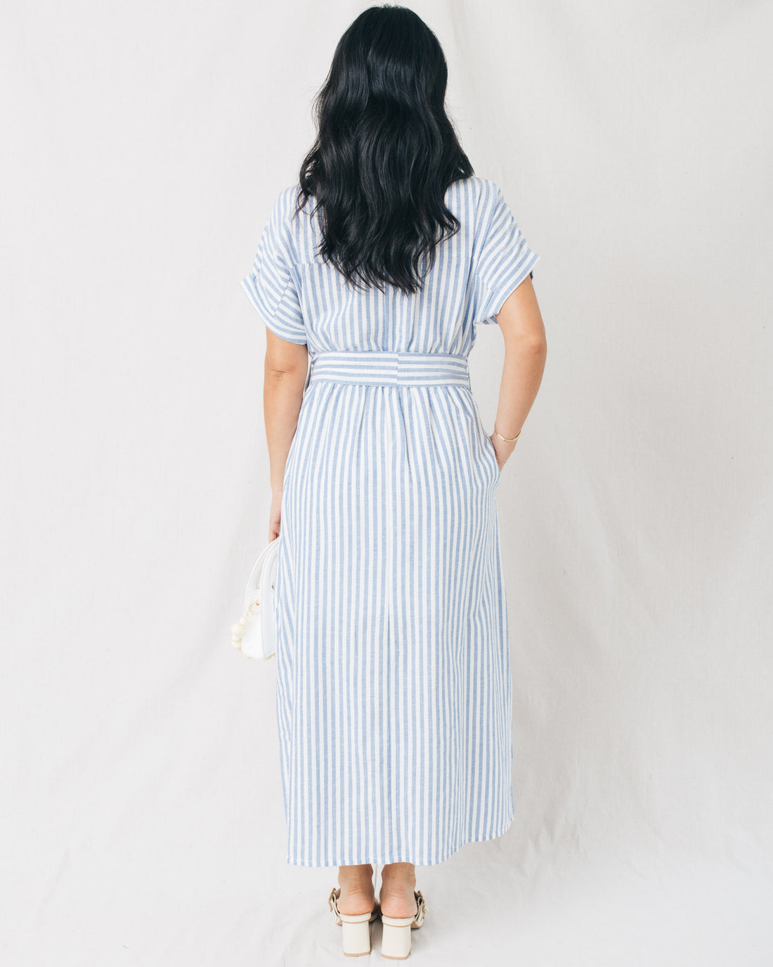 Alonsa Striped Button Down Midi Shirt Dress