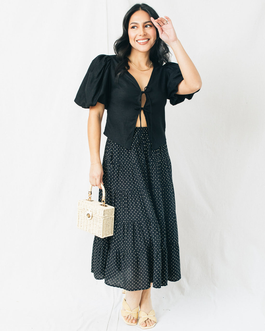 Geovanna Polka Dot Tiered Midi Skrit