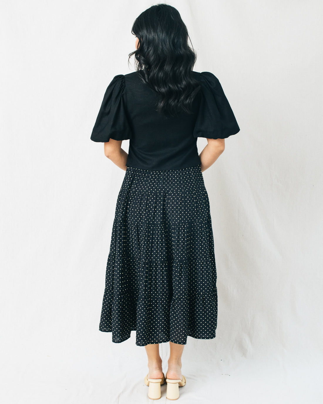 Geovanna Polka Dot Tiered Midi Skrit