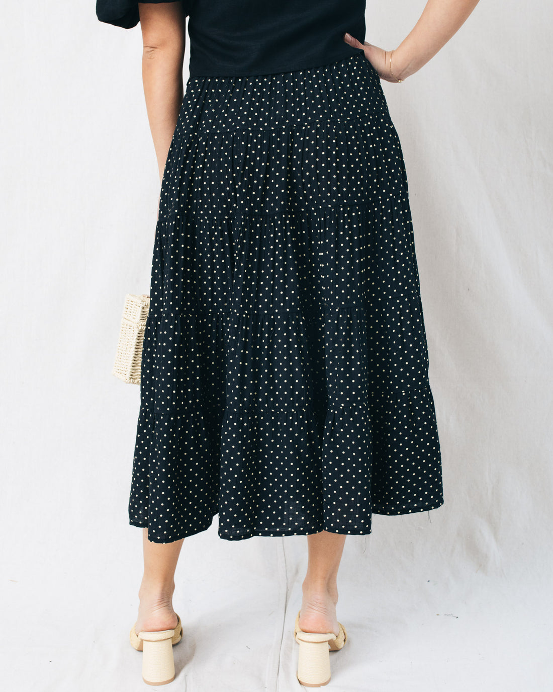 Geovanna Polka Dot Tiered Midi Skrit