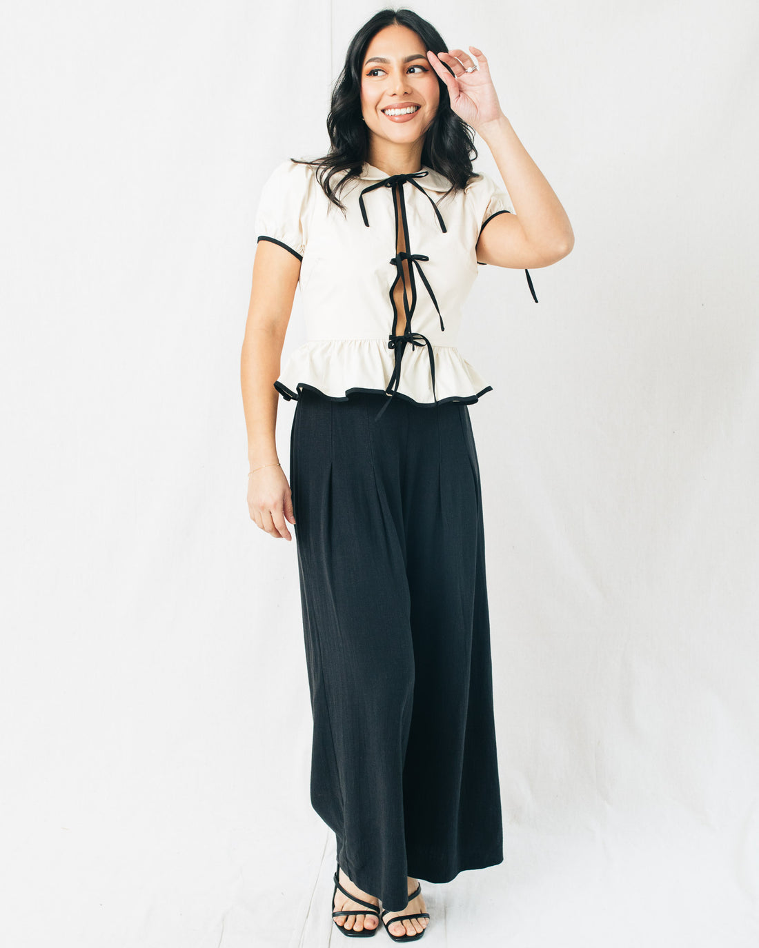 Francis Front Bow Tie Peplum Top