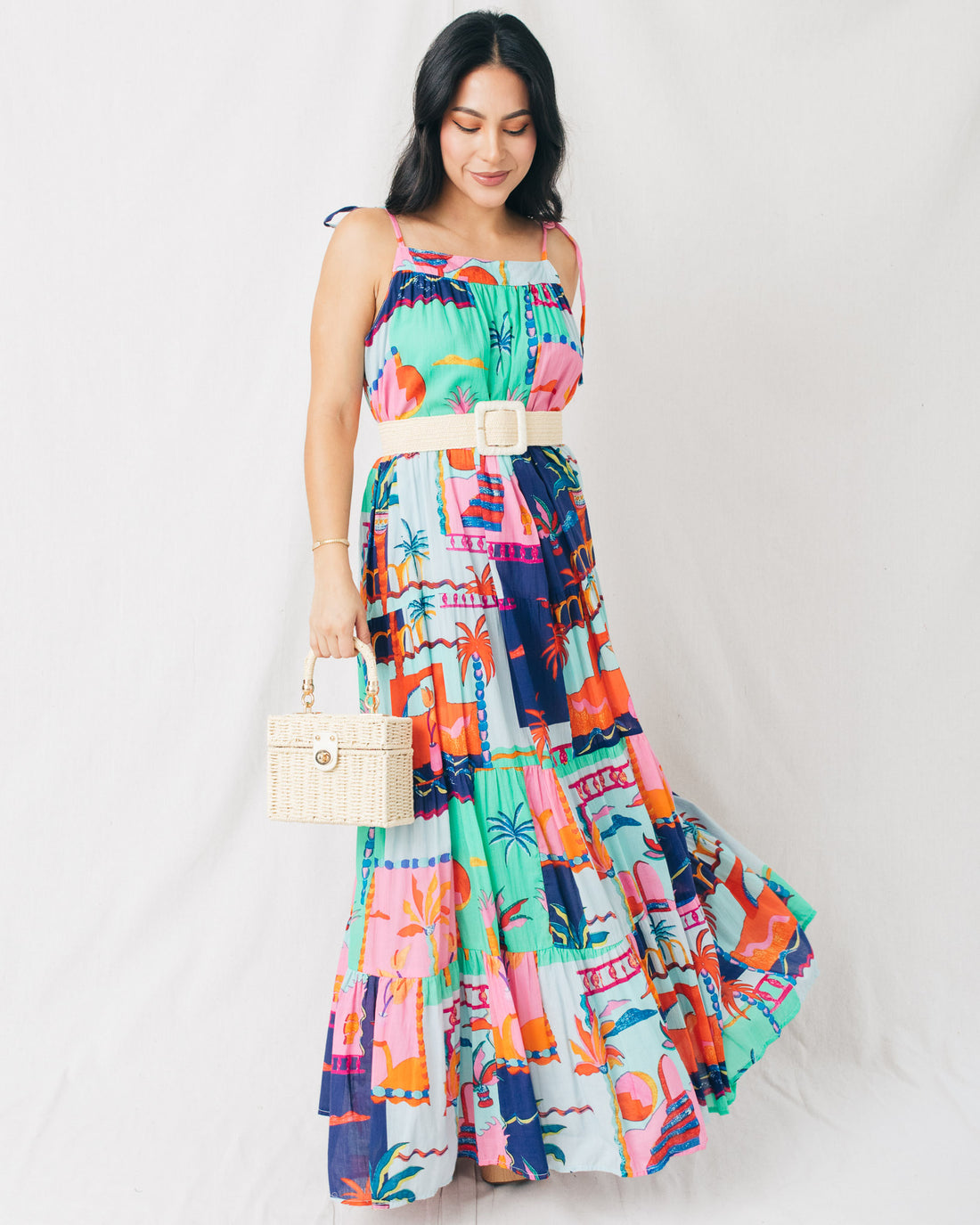 Ohana Shoulder Tie Strap Printed Maxi Dress