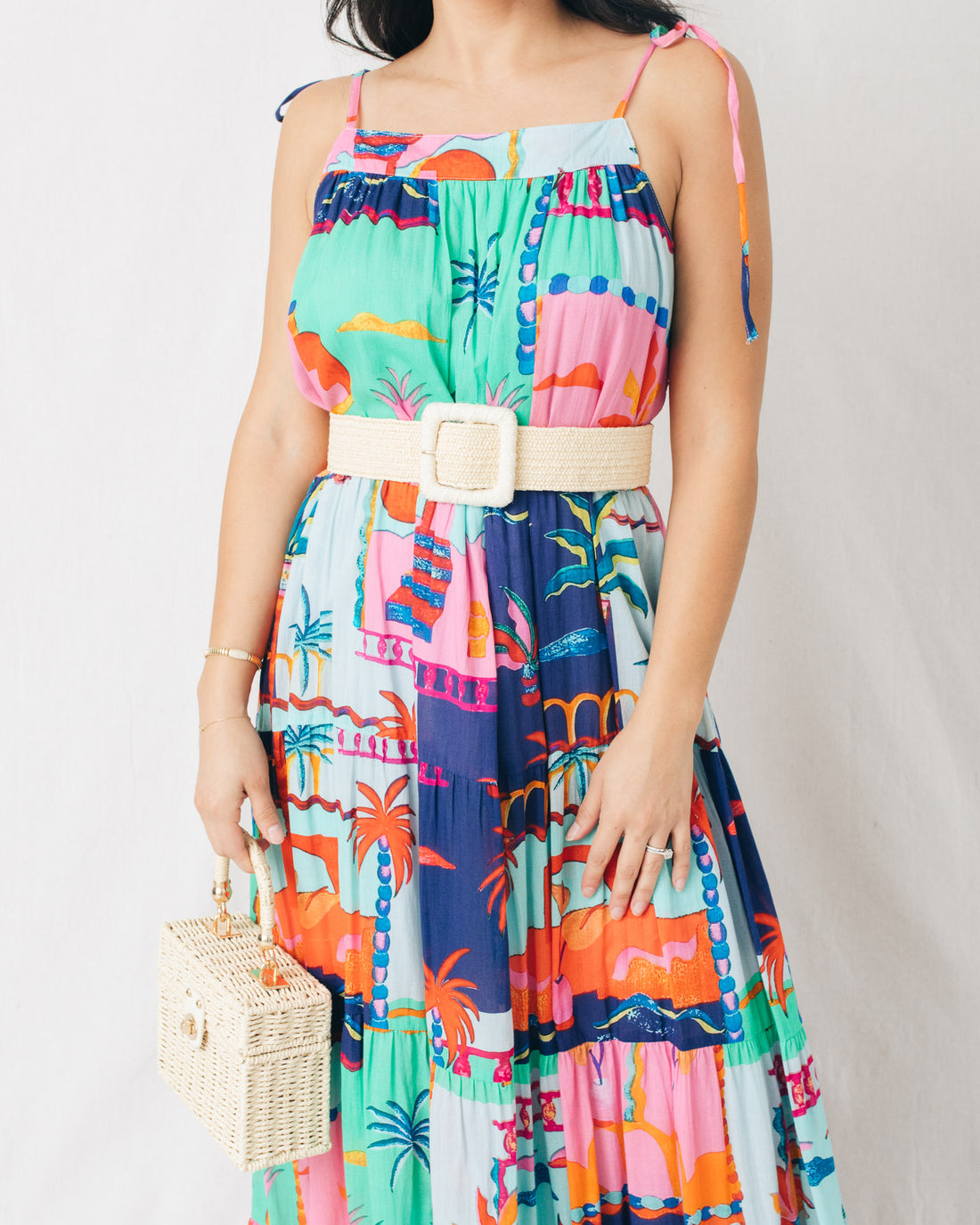 Ohana Shoulder Tie Strap Printed Maxi Dress