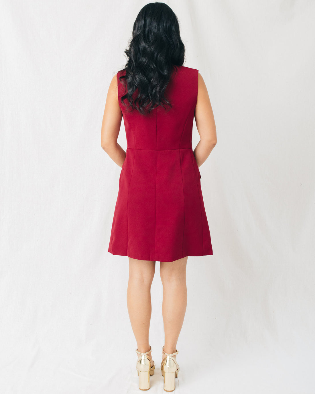 Maple Sleeveless Gold Buttoned Detail Mini Dress