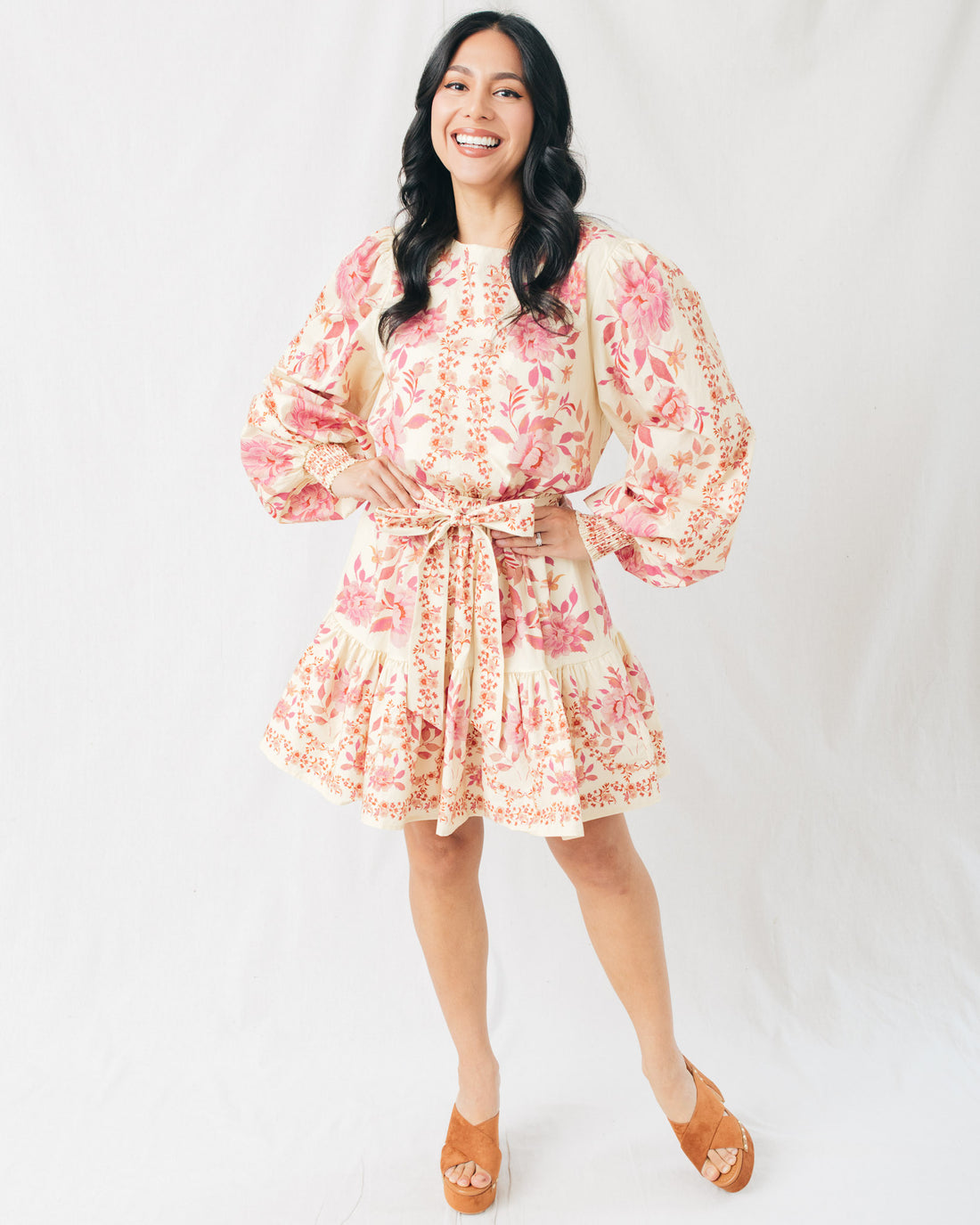 Amelee Round Neck Long Sleeve Printed Mini Dress