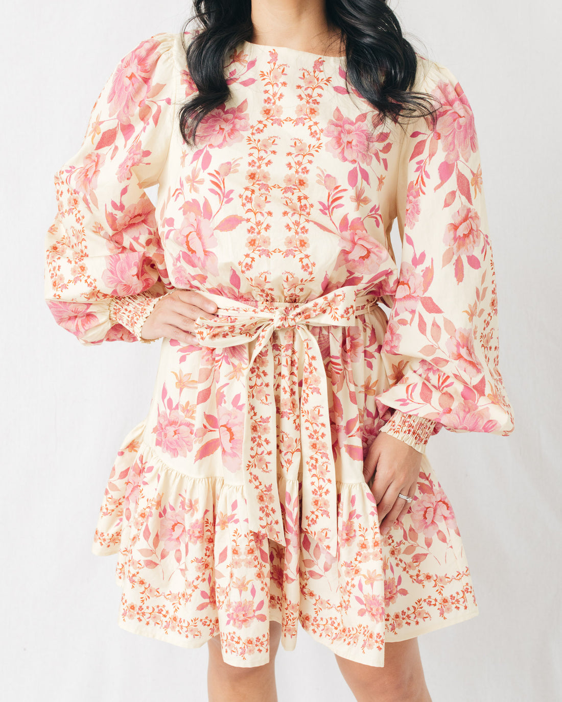Amelee Round Neck Long Sleeve Printed Mini Dress