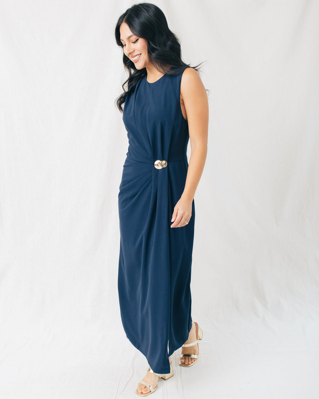Octavia Gold Buckle Detail Midi Dress