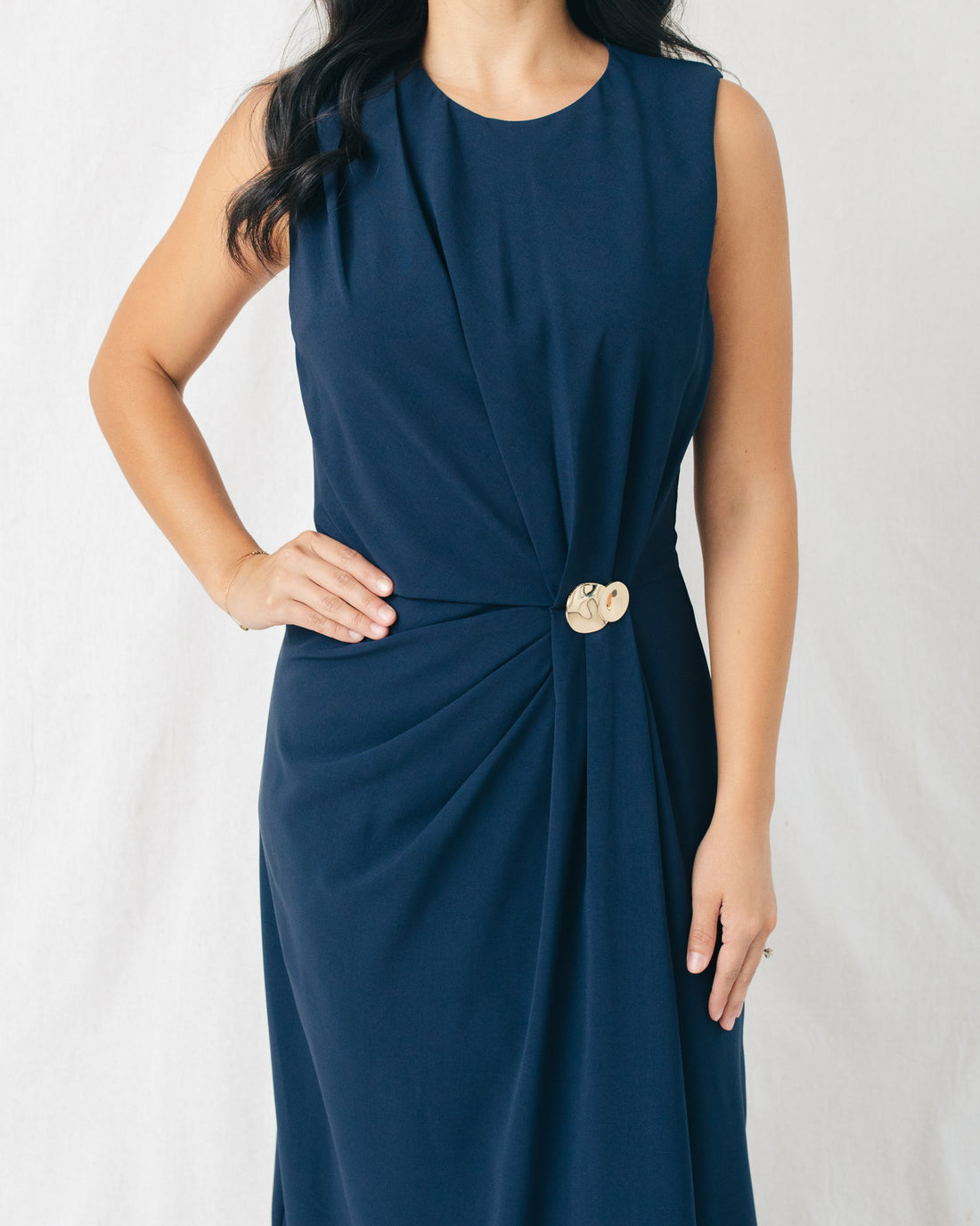 Octavia Gold Buckle Detail Midi Dress