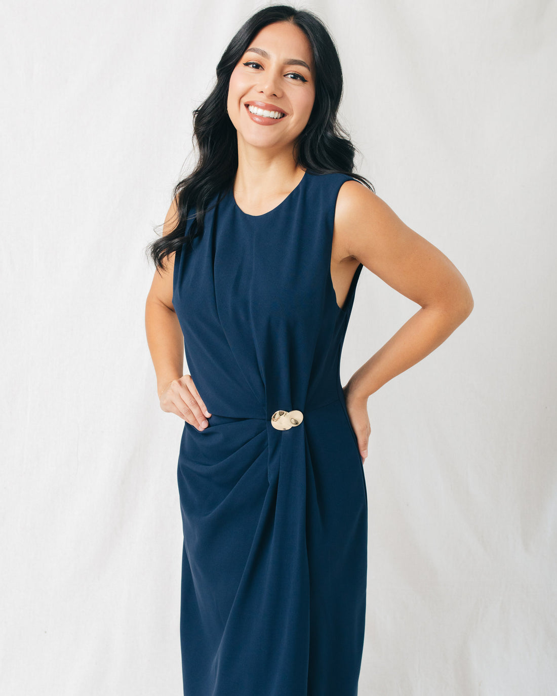 Octavia Gold Buckle Detail Midi Dress