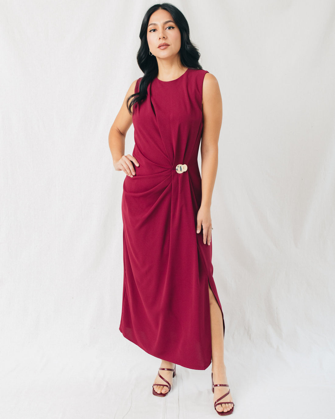 Octavia Gold Buckle Detail Midi Dress
